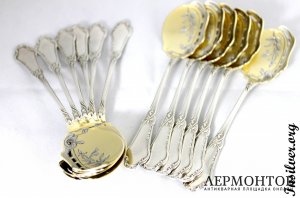 Набор для мороженого Boivin. Серебро 950. Франция 