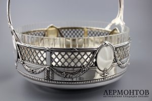 Ваза для фруктов. Серебро 800 пробы, стекло. Германия, 1900-е гг.