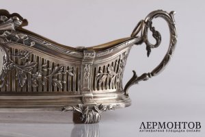 Ваза для фруктов ажурная с латунной вставкой. Posen. Серебро 800 пробы. Германия