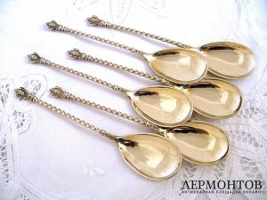 Набор для мороженого с маскаронами. Серебро 800. Германия