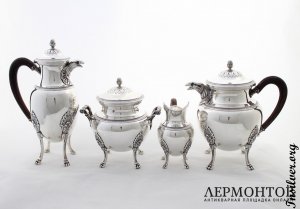 Чайно-кофейный сервиз для двоих. Limousin et Souche. Серебро 950. Франция