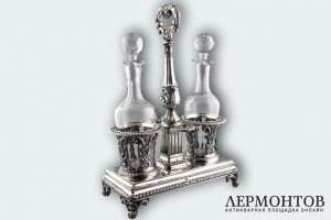 Круэт для уксуса и масла. Серебро 950 пробы, стекло. Франция, 18191-1838.