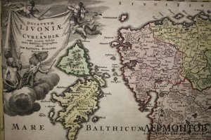 Карта. Ливония и Курляндия. Гравюра на меди. Иоганн Гоманн, Нюрнберг, c. 1720 год.