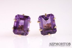 Серьги с аметистами 5,8 ct. Золото 585 пробы. США