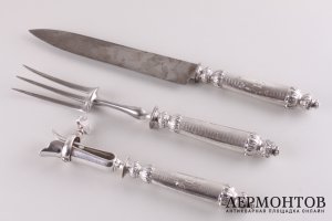 Комплект для сервировки мяса. E. Ernie. Серебро 950 пробы, сталь. Франция, XIX в.