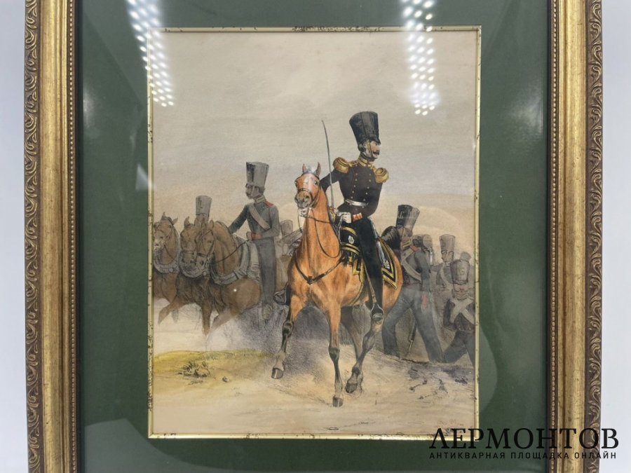 Гравюра Штаб-офицер и рядовые гвардейской конной артиллерии. 1840 г.
