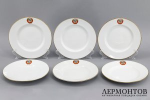6 тарелок, Кремлевский сервиз. Фарфор. СССР, ЛФЗ, 1960-70е гг.