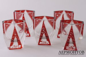 Ликерный набор, охотничья тематика. Стекло, гравировка. Богемия, Egermann, 1930e