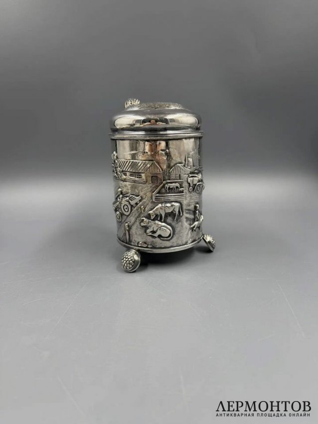 Пивная кружка с сельскими сценами. Металл, серебрение, Hejl & Co., Дания, 1970–1980