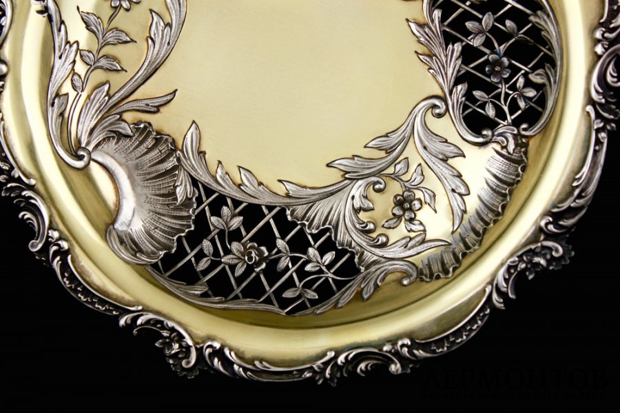 Вазочка сухарница Lefebvre. Серебро 950 пробы, золочение. Франция