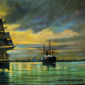 Картина Корабли уходящие из порта Копенгаген. Arup Jensen