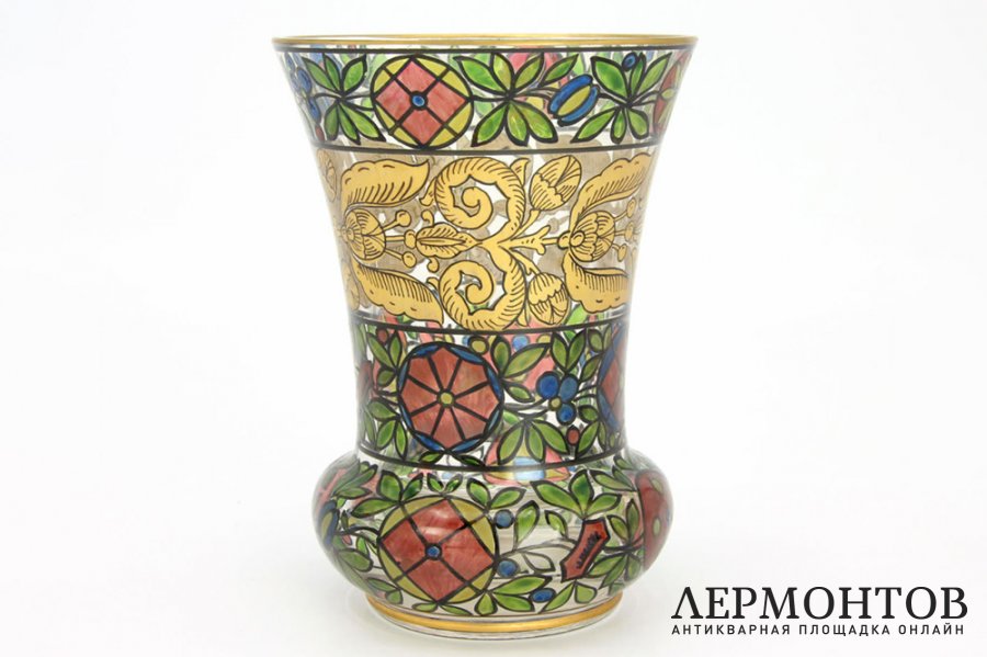 Ваза, витражная роспись. Богемия, Haida, Julius Muhlhaus, 1910-30е гг. 