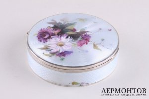 Шкатулка с эмалью гильоше. Серебро 935 пробы. Европа, кон.19-нач.20 века.