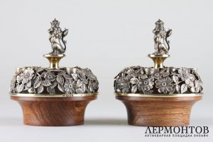 Подсвечники парные Львы, номерные.  Серебро 925 пробы. Англия, Лондон. XIX в.