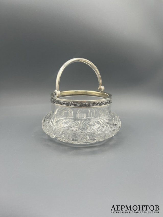 Ваза-конфетница. Хрусталь, серебро 84 пробы, Россия, 1908–1917 годы
