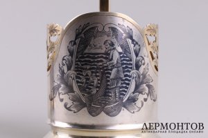 Парные подстаканники Сказка о рыбаке и рыбке. СССР, Артель Мосювелир. Серебро 875 пр.