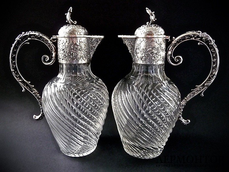 Парные графины. Серебро 800. Хрусталь