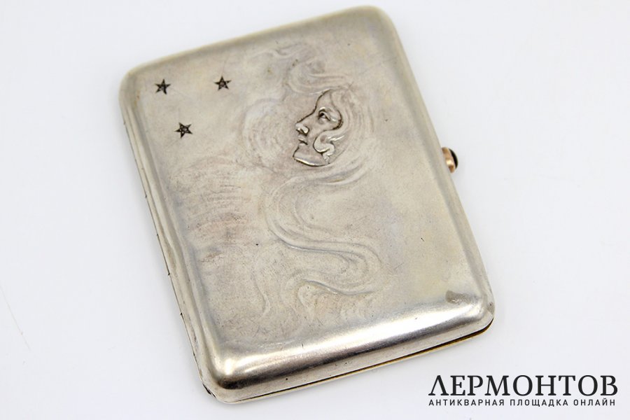 Портсигар Аллегория ночи, модерн. Серебро 84 пробы. Россия, К. Фаберже, 1899-1908