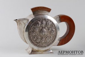 Чайник в стиле ар деко с восточным мотивом. Серебро 900 пробы. Камбоджа