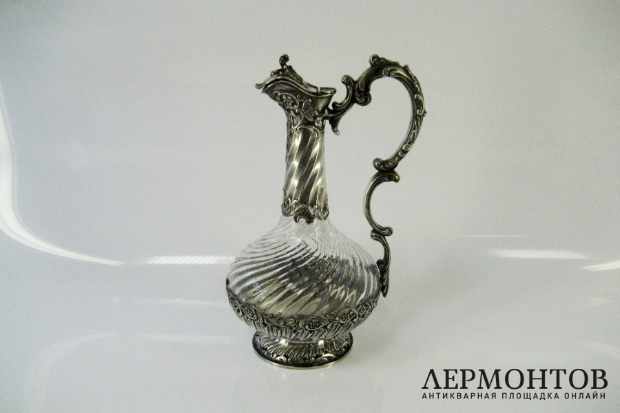 Графин. Серебро 950 пробы, стекло. Франция, XIX век.