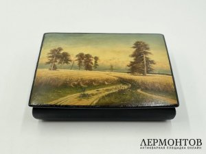 Шкатулка Пейзаж. Федоскино, В. Обухов, 1950 г.