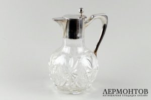 Графин для воды и вина. Серебро 800 пробы, хрусталь. Германия, XX век.