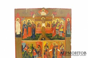 Икона трехчастная с сюжетами. Россия, кон. 19 - нач. 20 в. Дерево, левкас, темпера. 