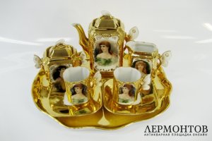 Кофейный сервиз. Фарфор, ручная роспись,золочение.  Европа, XIX век.