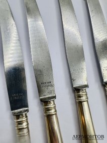 Набор десертных ножей на 6 персон. Серебро 84 пробы, И. Хлебников, клинки для Г. Фаберже, Россия, конец 19 века