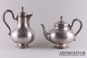 Чайный и кофейный сервиз Aucoc. Серебро 950 пр., золочение, гильоше. Франция, XIX в.