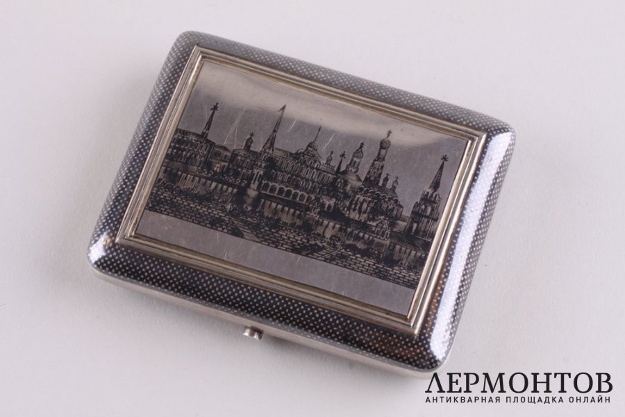 Портсигар с черневым рисунком. Серебро 84 пробы. Россия, 1888 год.