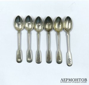 Набор кофейных ложек на 6 персон. Серебро 84 пробы, И. Хлебников, Россия, 1908–1917 годы