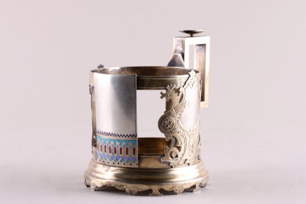 Подстаканник в русском стиле. Серебро 84 пробы, эмаль, золочение. Россия, 1888 г.