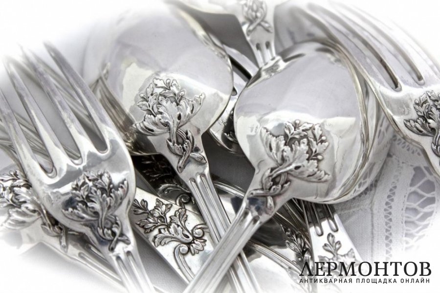 Столовый набор на 6 персон Henin et cie. Серебро 950. Франция