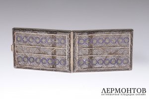 Портсигар. Скань, эмаль. Серебро 800. Европа