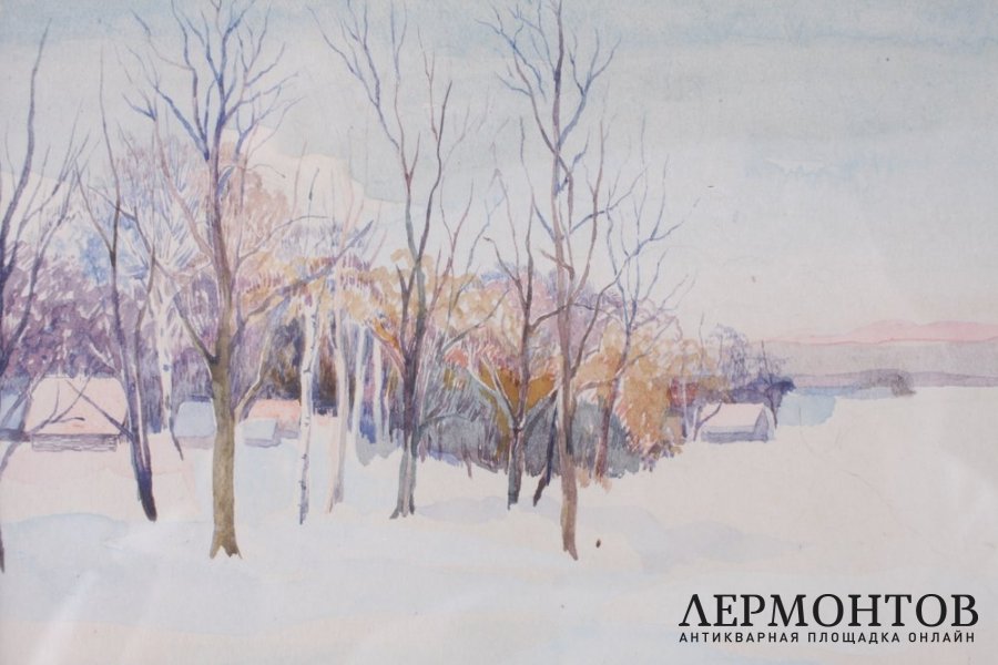 Акварель Зима. Россия, художник В. Грязнов, конец 1920-х гг. 