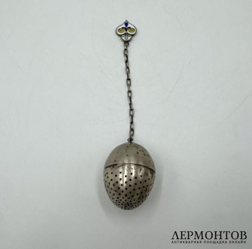 Ситечко для чая. Серебро 875 пробы, эмаль.