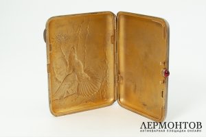 Портсигар Глухарь на току. СССР, Московская ювелирная фабрика, 1953 год. Серебро 875 