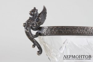 Хрустальная ладья в серебряной оправе. Серебро 84 пробы. Россия.