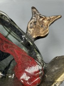 Скульптура «Кошка». Бронза, стекло, скульптор Yves Lohé, Франция
