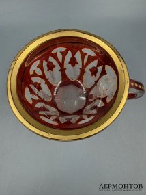 Чайная пара с именем «Aline». Двухслойный хрусталь, Moser, Богемия, 1890–1905 годы
