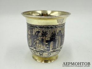Стакан с чернением. Иудаика. Россия, 19 век. Серебро 84 пробы, чернь.