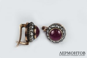 Серьги. Золото 56 пробы. Бриллианты. Рубины. Российская Империя, XIX век.