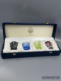 Набор из 4 стопок «На здоровье» в коробке. Цветной хрусталь, Faberge