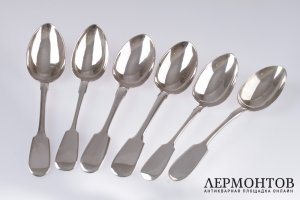 Набор столовых ложек. 6 шт. Серебро 84. Российская империя