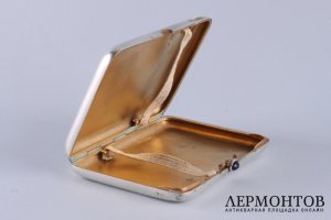 Портсигар. Спасская башня. Артель Московский ювелир. Серебро 875 пробы. СССР, 1955 г.