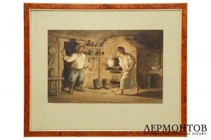 Картина. Муж вернулся не ко времени, конец XIX в. Малышев Василий Григорьевич. 