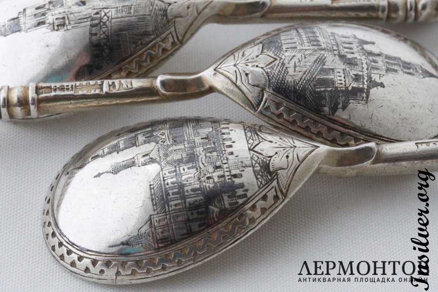 Набор ложек "Виды Москвы". Серебро 84. 1877 год. Российская империя