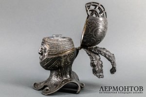 Чернильница в виде головы рыцаря. Серебрение. Российская империя, Плевкевич, 1900е гг