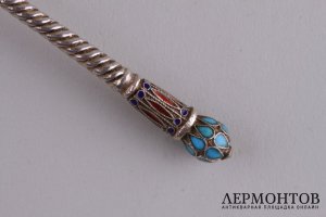 Ложка медовая с эмалью. Серебро 84 пробы. А.Арцыбашев. Российская империя.